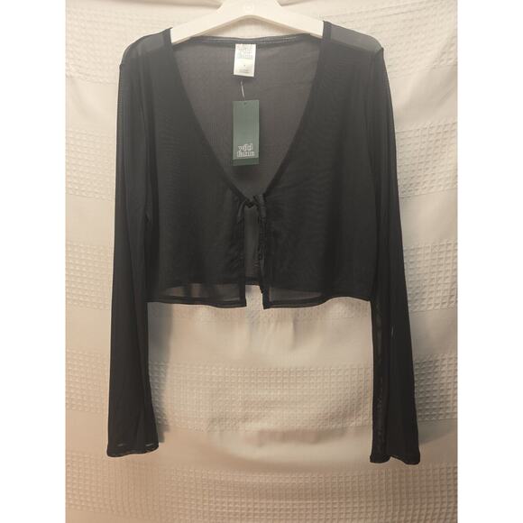 Wild Fable Sheer Top Womens Blouse Front Tie Size Small Bell Sleeve - Picture 1 of 5